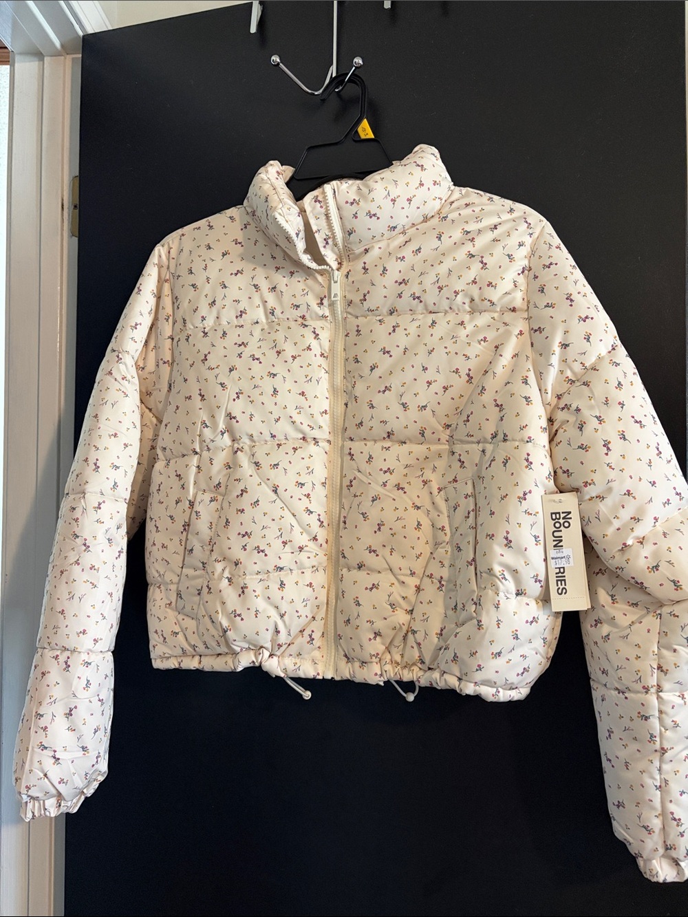 No Boundaries Cream Floral Quilted Jacket with Pink & Orange Accents